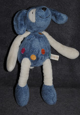 ?Doudou Chien Bleu MARESE Pois Vert Rouge Jaune Peluche Lapin 26 Cm TTBE