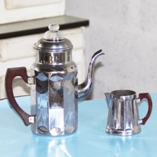 Ancienne cafetière couvercle en verre & pot à lait DAB en cuivre chromé