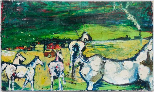 Tableau vintage huile toile - tableau,