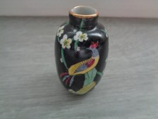 VASE MINIATURE PEINT PORCELAINE DE LIMOGES DECOR OISEAU ET FLEURS