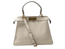 NEUF SAC A MAIN FENDI PEEKABOO MEDIUM 8BN321 EN CUIR GRAINE BEIGE HANDBAG 4800€