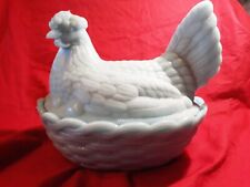 RARE BONBONNIERE EN  OPALINE  VALLERYSTHAL/PORTIEUX  GROSSE POULE BLEU N°711/5