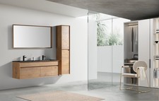 Ensemble meuble salle de bain design bois clair + double vasque noire AQUILA