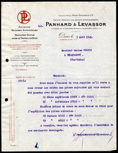 Facture 1925 panhard - 1925,