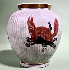 Royal Copenhague 1937 Vase porcelaine craquelé Olsen Tidemand Art déco Ecureuil