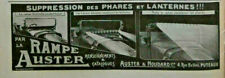 PUBLICITÉ DE PRESSE 1914 SUPRESSION DES PHARES ET LANTERNES PAR LA RAMPE AUSTER