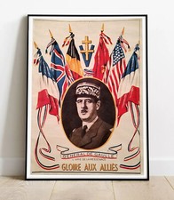 Poster vintage - Gloire aux Alliés - De Gaulle (REPRODUCTION)