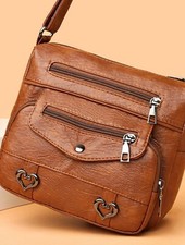 Sac Marron Simili Cuir A Bandoulière Zippé Brun Foncé Femme Cœur Double Vintage