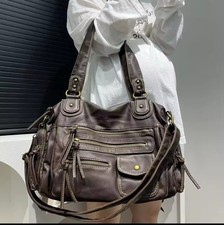 Grand sac vintage multi-poches marron, style Y2K