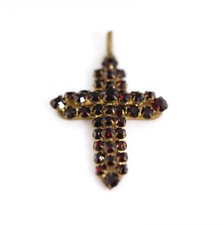 Antique Historisme Croix Tombak Vers 1900, Pierre Rouge, L: 3,9cm