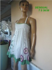  ROBE D ETE DESIGUAL COURTE BLANCHE ET VERTE A BRETELLES TS 34/36 ( CEREMONIE)