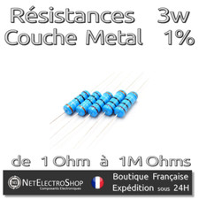 Lot de 5 Resistances 3W 1% Métal - Valeur de 1 Ohm à 1M Ohms au choix