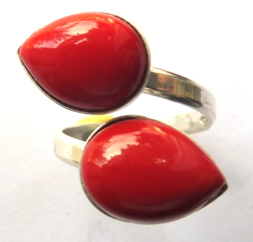 Bague corail réglable - bague,
