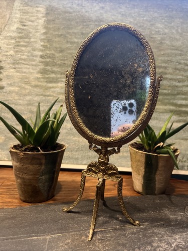 Miroir sur pied bronze doré - bronze,