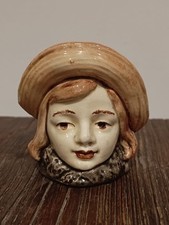 Ancienne Tirelire à casser faïence Tête de jeune fille Majolica Années 20/30