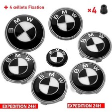 7 logo Emblèmes BMW Noir blanc Capot 82mm Coffre 74mm Volant 4 moyeu 68mm Liv.3j
