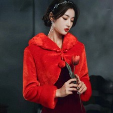 Femme Solide Fausse Fourrure Boléro Cardigan Peluche Mariage Robe Cape Élégant