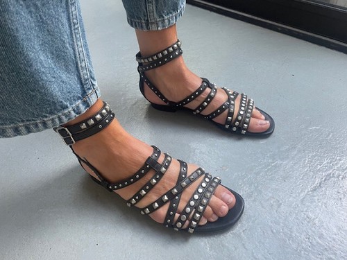 Sandales pieds cuir - cuir, noir