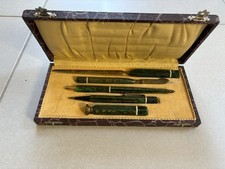Accessoire d'écriture de bureau & sceau Art Déco bakélite Vert/marbre Année 30