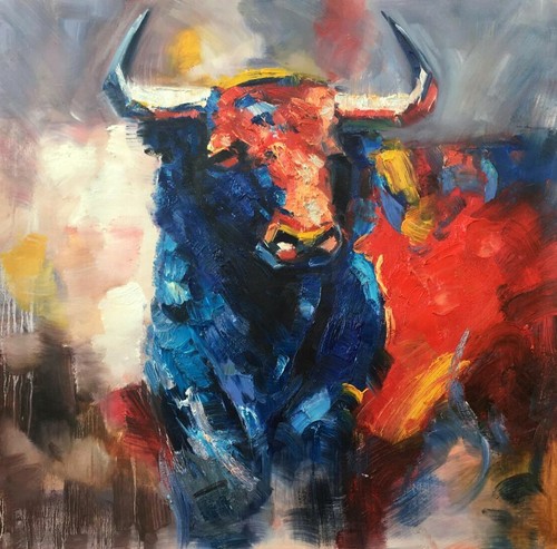 Taureau tableau peinture huile - taureau,