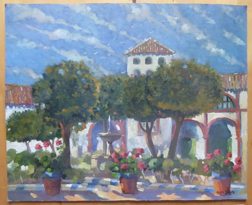 Vieux tableau huile vue - tableau,