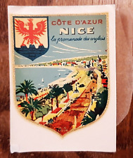 Décalcomanie NICE COTE D'AZUR Chromotransfert 1950 VESPA SCOOTER AUTOMOBILE