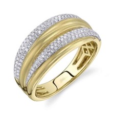 Bague Cocktail Dôme En Or Jaune 14K Mat Avec Diamants Pave Set Large