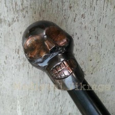 Crâne Terminator Noir Look Tête Poignée 3 Pli en Bois Marche Stock Neuf Créateur