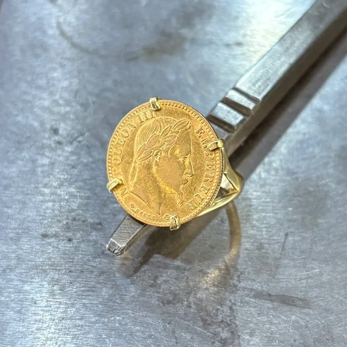 Bague pièce jaune 750 - pièce, &