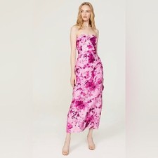 Rtr ML Monique Lhuillierfloral Longue Robe Sz 8 Bretelles Fuchsia Dos Découpe