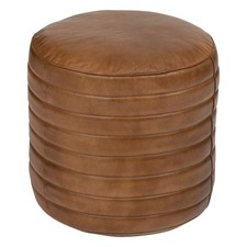 Pouf Vintage en Cuir "Gaj" 45cm Caramel
