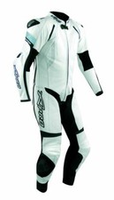 Combinaison Cuir 1 Pc. Moto Motard Racing Route Protections Homologuées Blanc