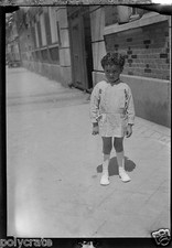 Portrait petit garçon enfant en blouse école - Négatif photo ancien an. 40