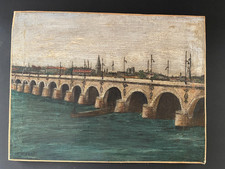 PONT DE PIERRE à BORDEAUX / Huile sur toile / Signée C. SALLES et datée 1935