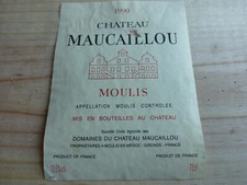 étiquette vin Chateau Maucaillou 1990 Moulis Medoc wine label Bordeaux