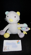 doudou peluche musical chat gris mauve jaune + oiseau SUCRE D'ORGE