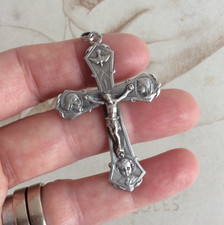 Ancienne Croix Pendentif Argent Jésus sur la Croix 1900