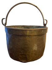 ANCIEN CHAUDRON JAUNE LAITON  BRONZE CUIVRE MARMITE GARNITURE DE CHEMINÉE ÉTAMÉ 