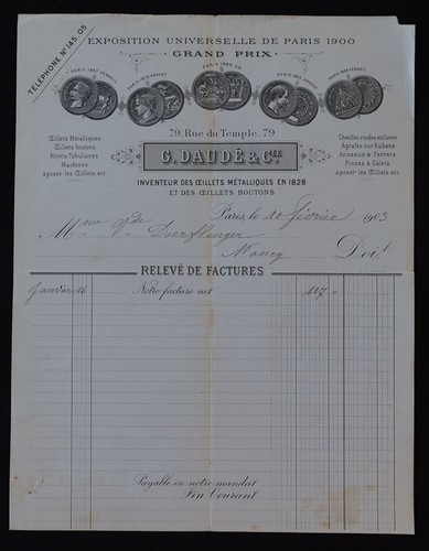 Billhead facture paris 1903 - paris,