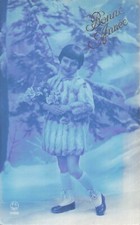 CP BLEUE BONNE ANNNE PETITE FILLE COUPE CARRÉ MANTEAU FOURRURE AVEC ROSES 28989