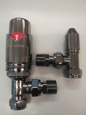 Nickel Noir Thermostatique Vanne de Radiateur 15MM à Angle Réglage TRV Double