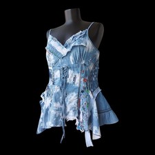 Haut Juju Christine sans manches bleu bohème patchée zip coton taille XL