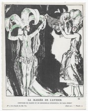 Etienne DRIAN "Mariée de Paul POIRET" 1921 Pochoir Art Déco GAZETTE DU BON TON