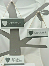 Lot de 3 plaques bois portes blanc gris salle de bain,cuisine et chambre 