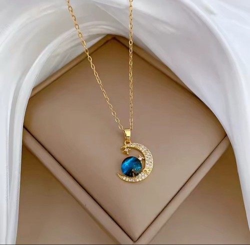 Collier lune étoile doré - Étoile,