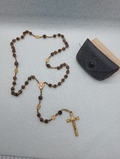 Ancien Très Beau Chapelet En Perles Brune A Facettes (Style Agathe) Et Plaqué Or