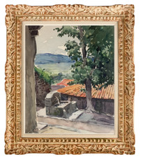 JEAN MAREC (1901-1972) SUPERBE VUE DE VILLAGE ET FONTAINE CORSE VERS 1940 (47)