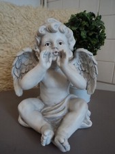 Statue Ange ou Chérubin, bébé en résine, 19 cm assis/Figurine décoration Noël.