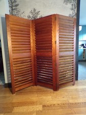 ANCIEN PARAVENT-CLAUSTRA-TECK-3 panneaux-VINTAGE-DESIGN 70-80