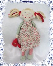 Doudou Poupée Chiffon  Couettes Robe Fleurs Arrosoir Rouge Berlingot